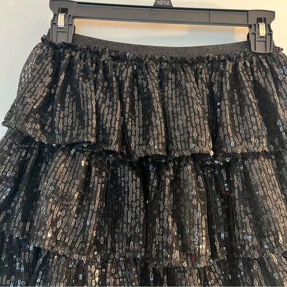 Cat & Jack Black Sequin Tiered Ruffle Skirt Girls L (10/12) | Holiday Party - Picture 6 of 11